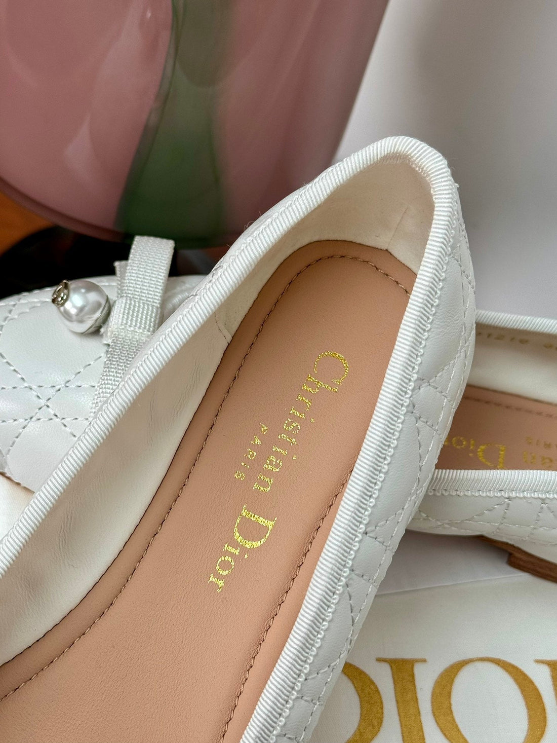 CD Ballet Flat White Lambskin Mop Front