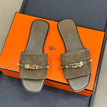 Hm Giulia Sandal Army Green Calfskin With Suede 212729