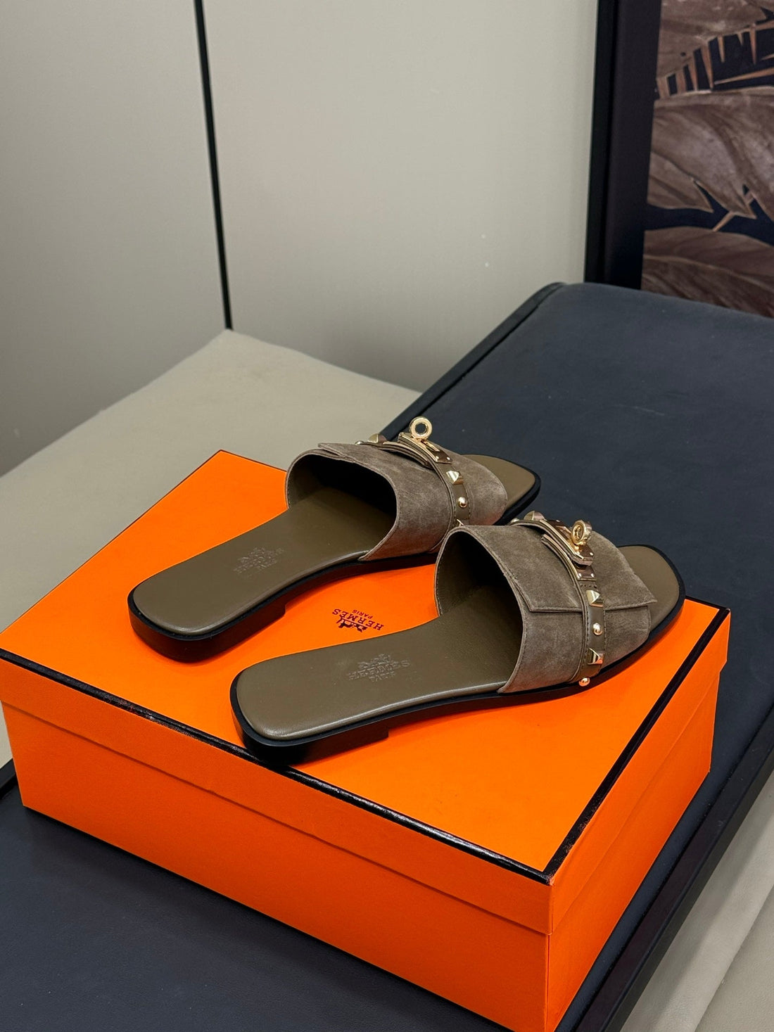 Hm Giulia Sandal Army Green Calfskin With Suede 212729