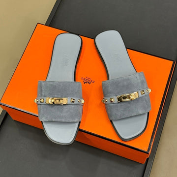 Hm Giulia Sandal Bleu Grignon Calfskin With Suede 212731