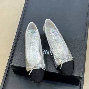 CC 26SS Ballet Flats Black Sliver Leather Fabric 623150