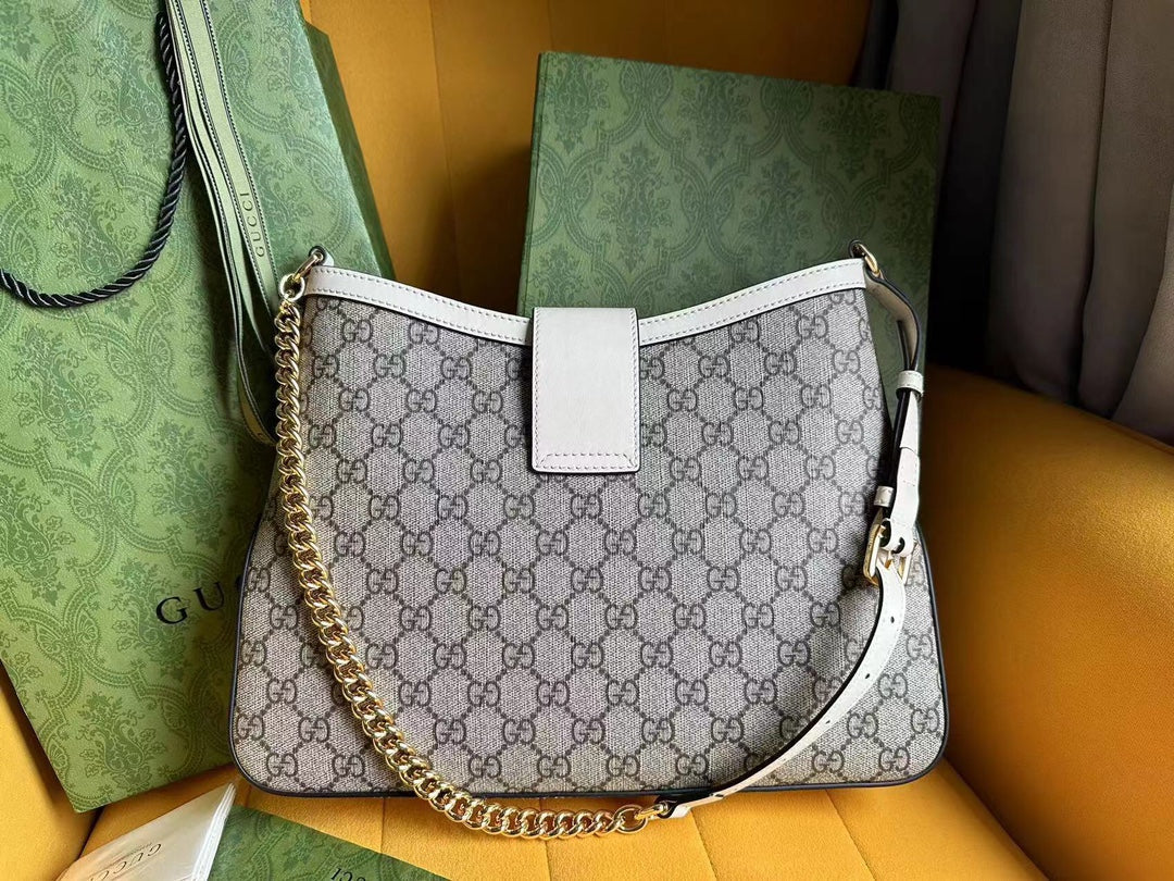 GG Padlock 32 Shoulder Bag Beige Canvas And White Calfskin