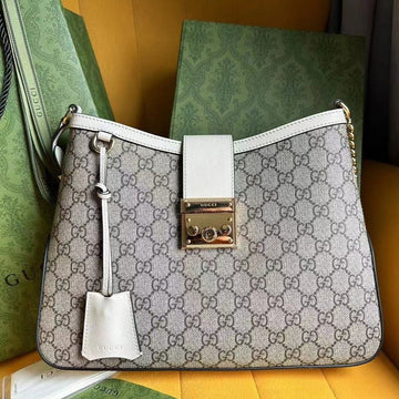 GG Padlock 32 Shoulder Bag Beige Canvas And White Calfskin