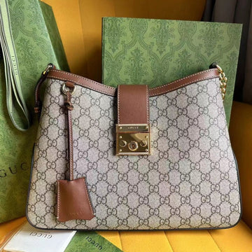 GG Padlock 32 Shoulder Bag Beige Canvas And Brown Calfskin