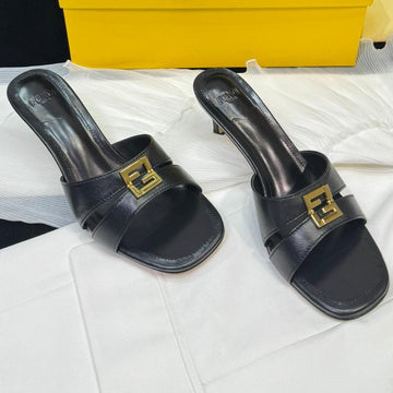Fendi Medium-Heeled 55 Mm Mule In Black Lambskin With Gold Hardware