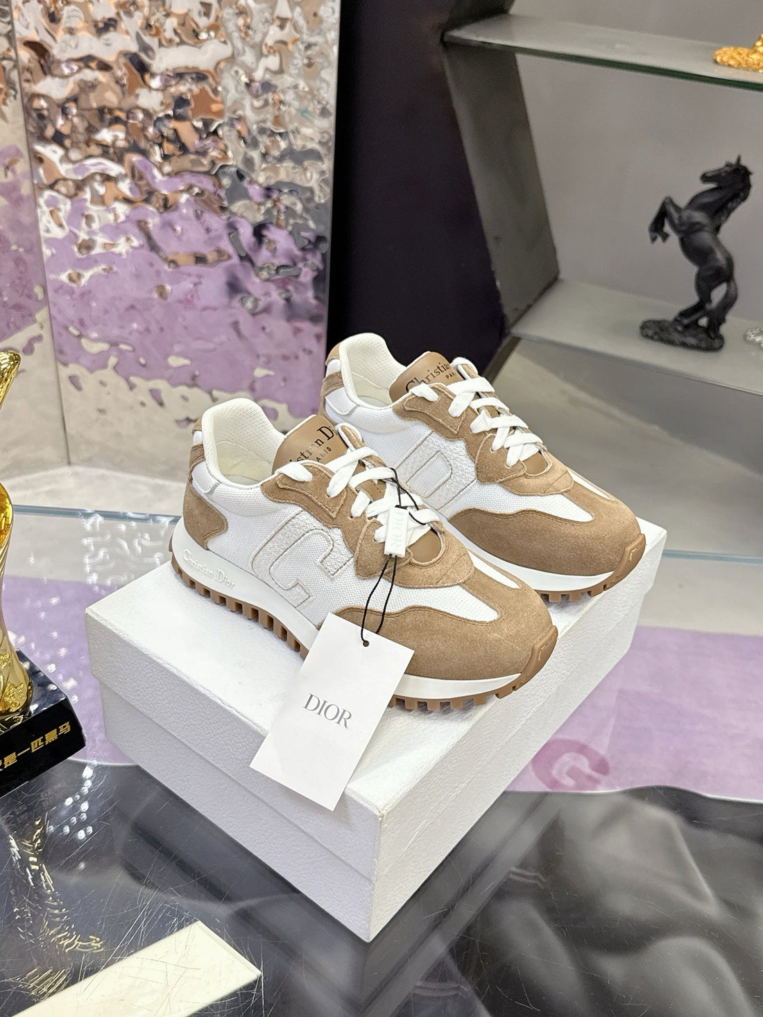 CD C'est Dior Sneaker Taupe White Mesh Suede Calfskin 546577