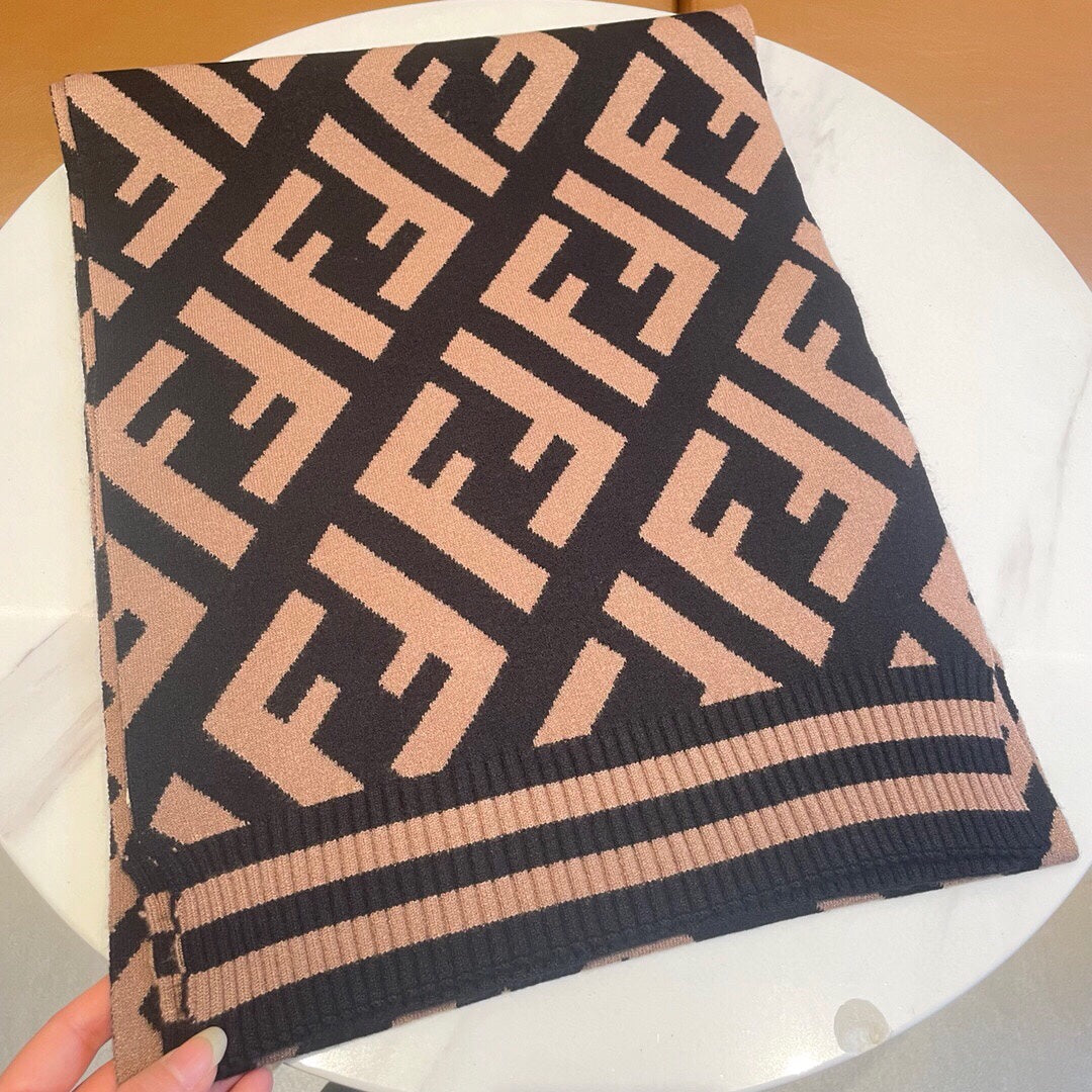 Ff 180 Scarf In Brown Mix Black Cashmere And Wool