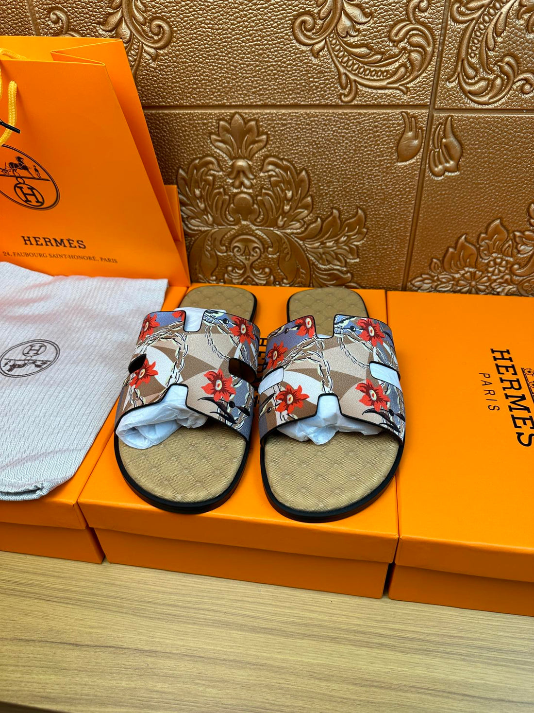 Hm Izmir Sandal Mustard Suede With Flower Motif