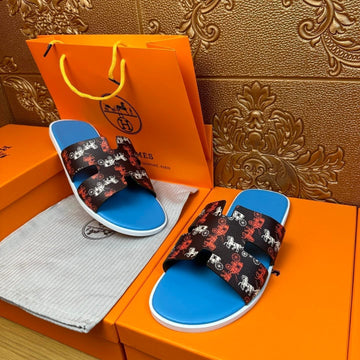 Hm Izmir Sandal Lapis And Black Calfskin With Horse Motif