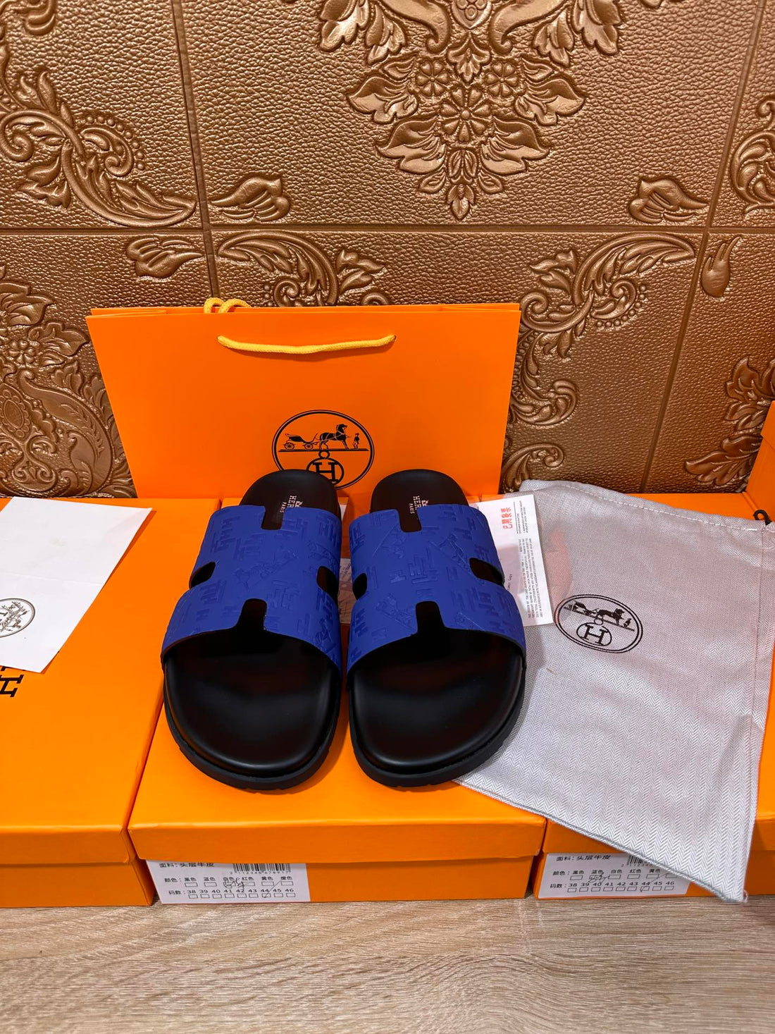 Hm Izmir Slipper Cobalt Calfskin
