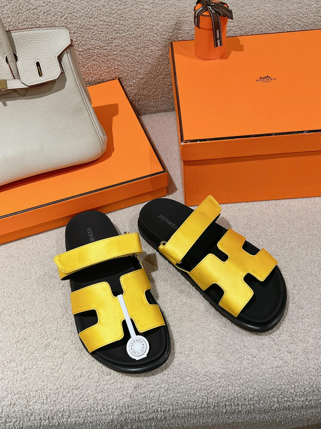 Chypre Sandal Black Mix Bright Yellow Calfskin