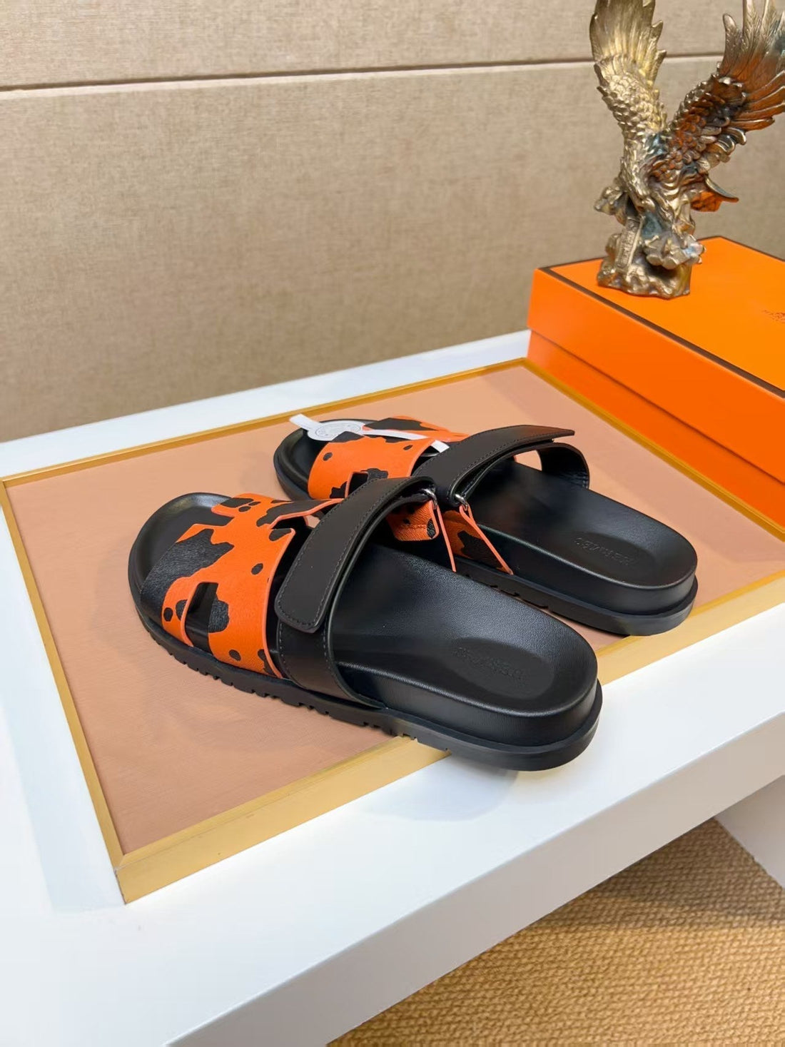 Hm Men's Izmir Slide Orange Black Calfskin 744002