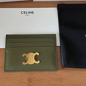 Triomphe Card Holder Olive Green Cowhide& Fabric Ghw