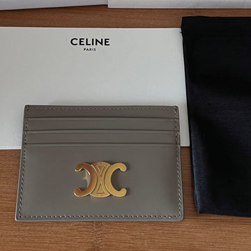 Triomphe Card Holder Grey Cowhide& Fabric Ghw
