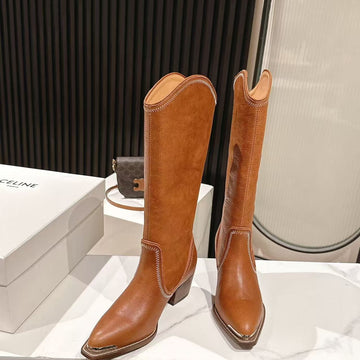 Celine 25 Mid Calf Cowboy Boots Caramel Brown Cowhide
