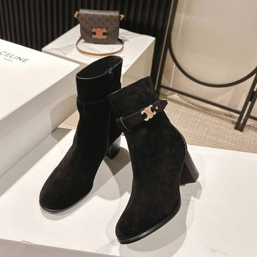 Celine Garance Triomphe Strap Boot 60MM Black Suede
