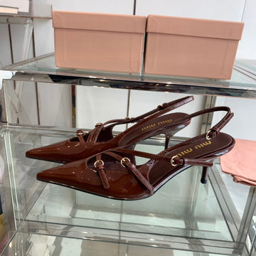 Miu Slingback Pumps 50 Brown Patent Calfskin With Bukle