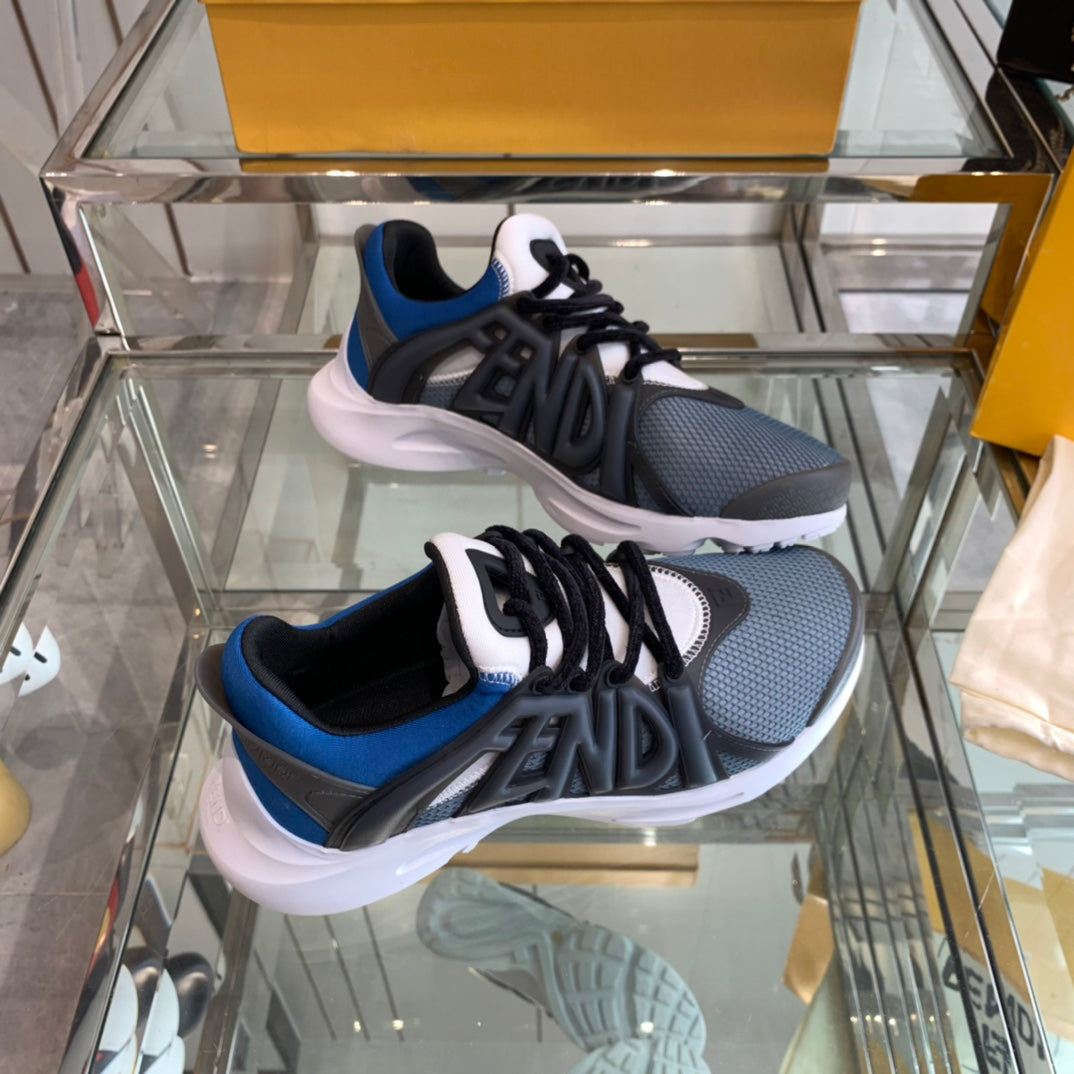 Fendi Tag Sneaker In Black Mix Blue Mesh And Rubber