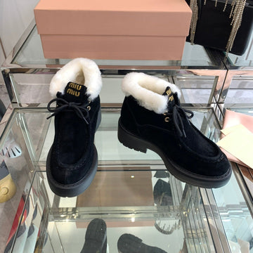 Miu Ankle Boots Black Open-Hemmed Cowhide