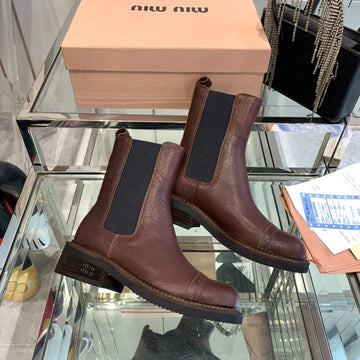 Miu Boots Brown Earth Vegetable Blended Cowhide