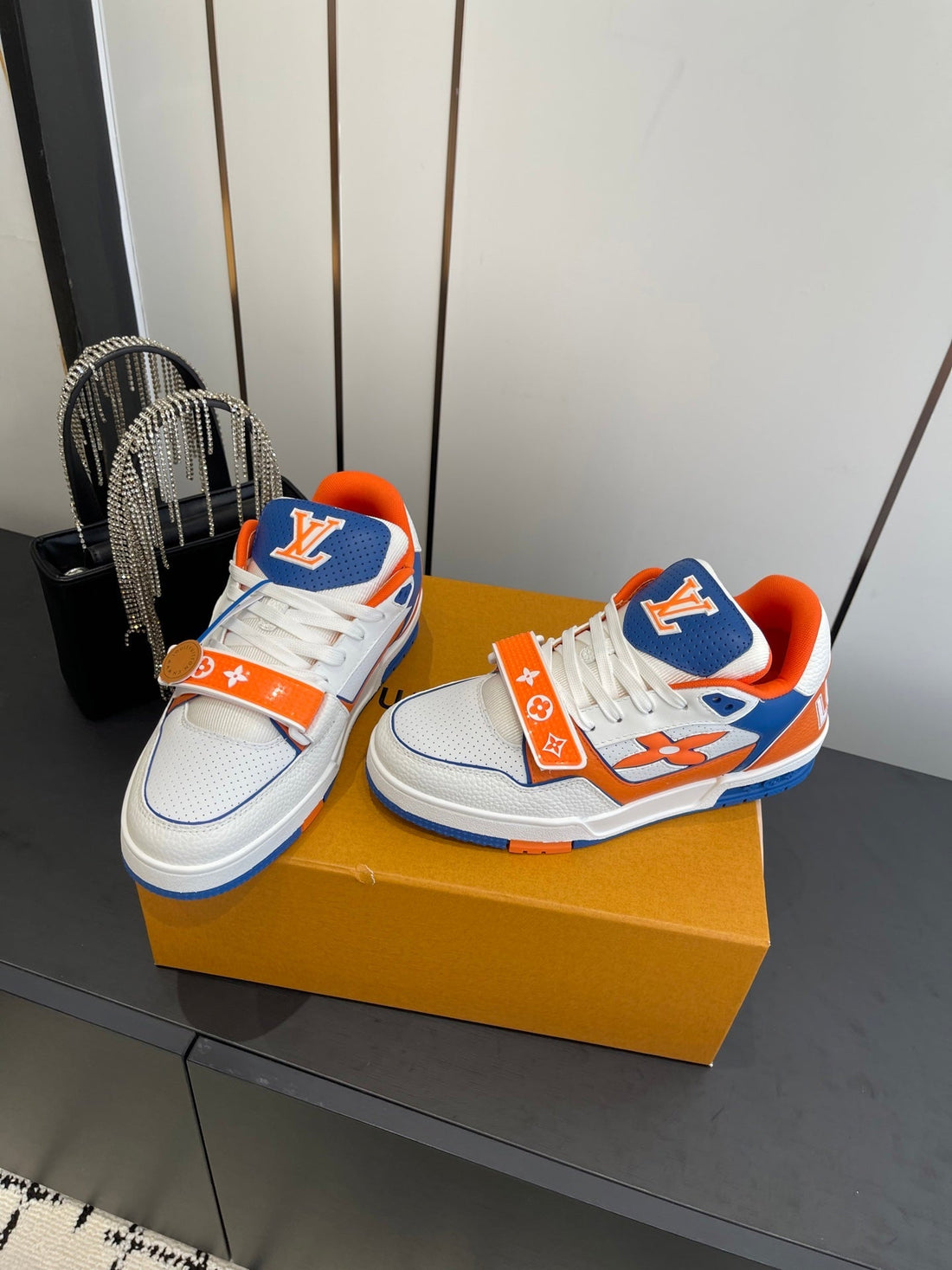 LV Tarine Sneakers White And Orange Perforated Calf Leather 533501
