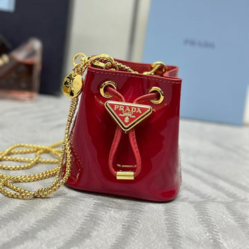 Prada Logo-Plaque Mini Bag Red Patent Leather Ghw