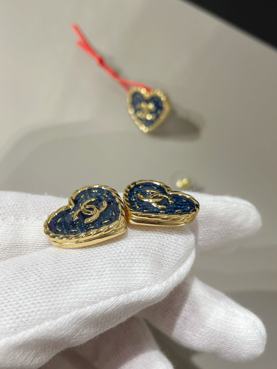 CC 24P Heart Blue Denim Stud Earrings