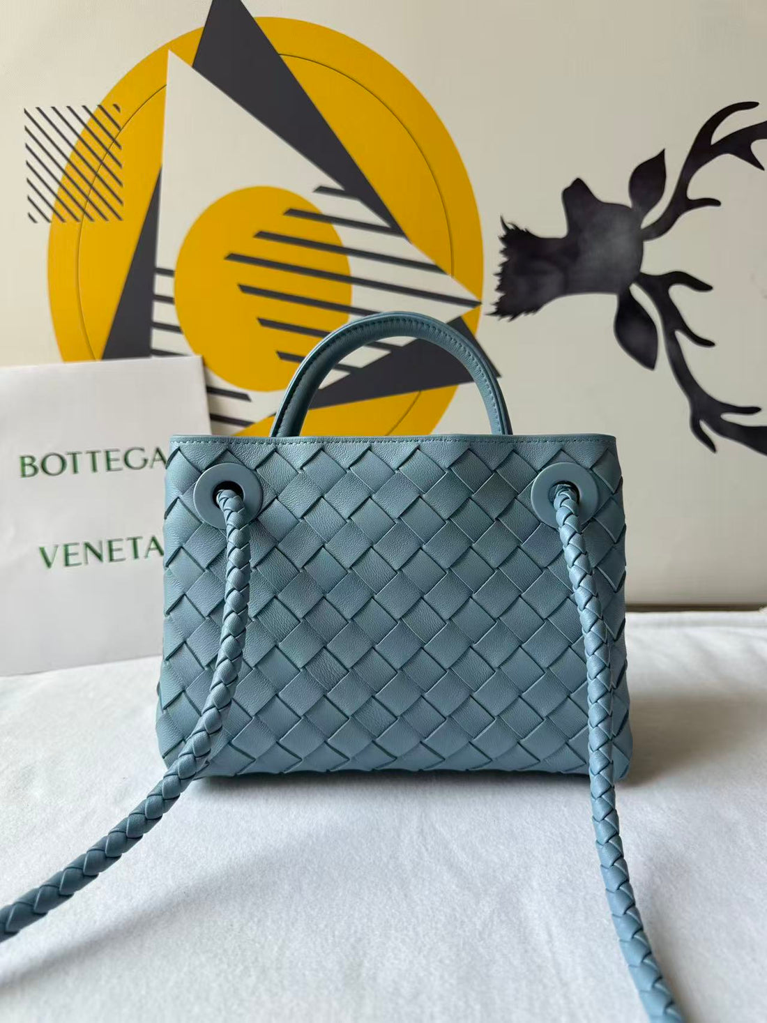 Bv Small Andiamo Bag 20CM Blue Intrecciato Leather 291441