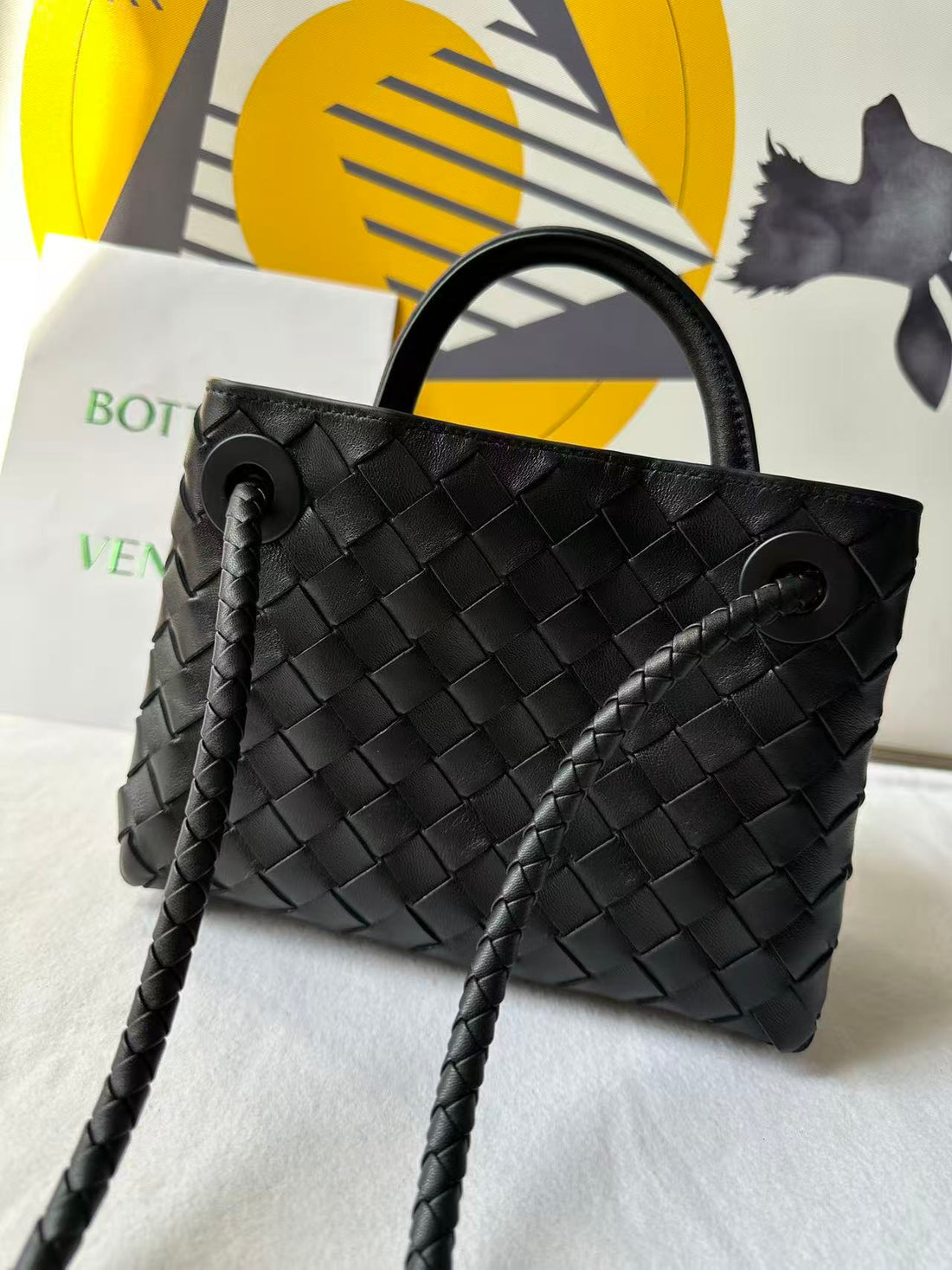 Bv Small Andiamo Bag 20CM Black Intrecciato Leather 291443