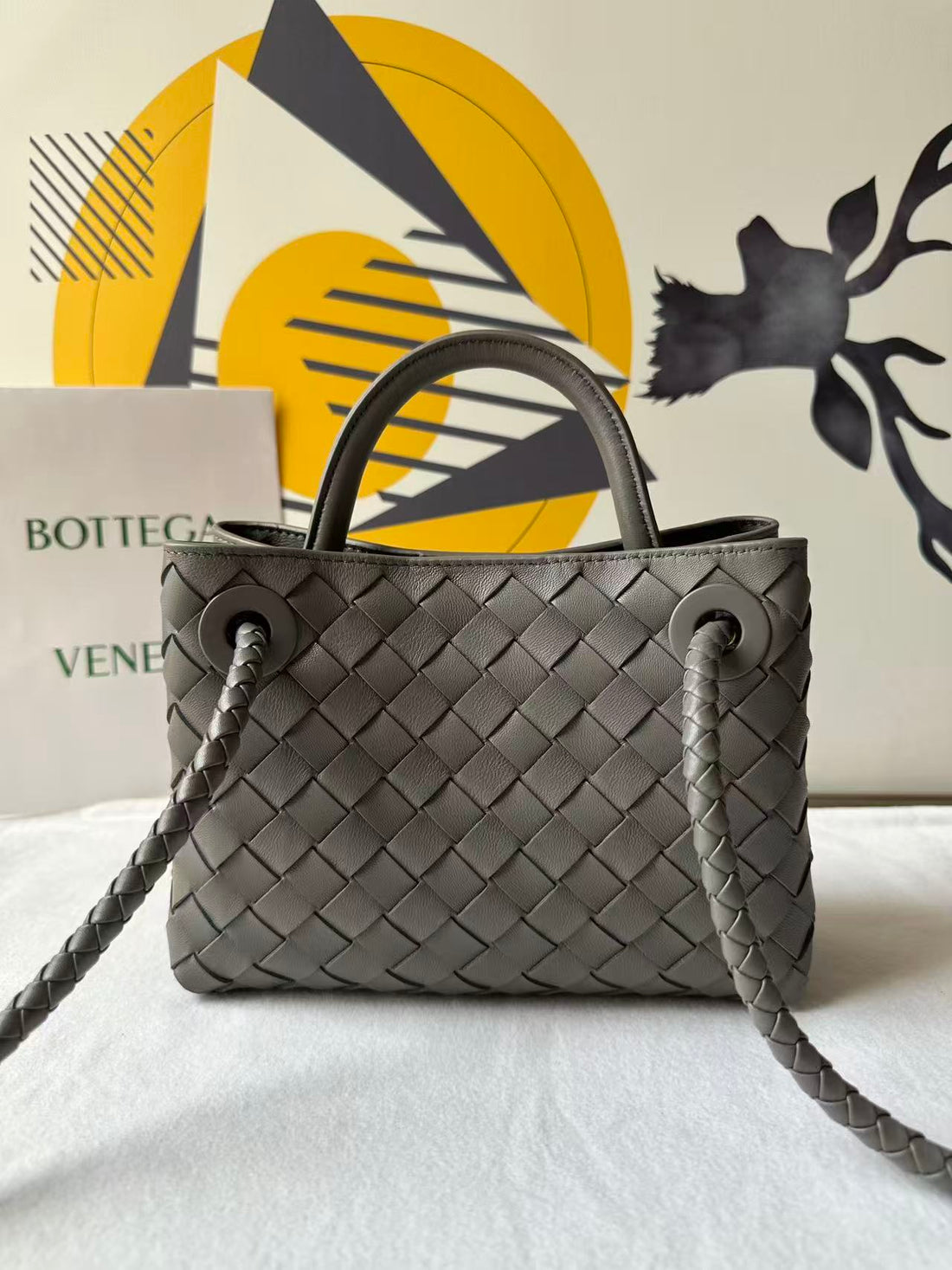 Bv Small Andiamo Bag 20CM Grey Intrecciato Leather 291448