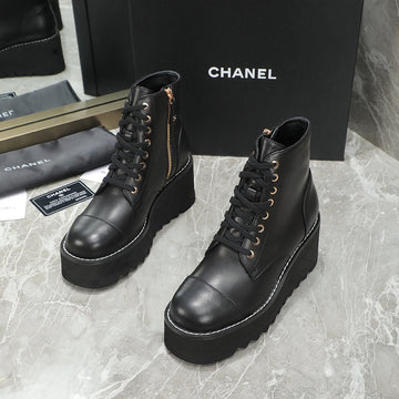 CC 24 Interlocking Logo Combat Boots 100MM Black Lambskin 432652