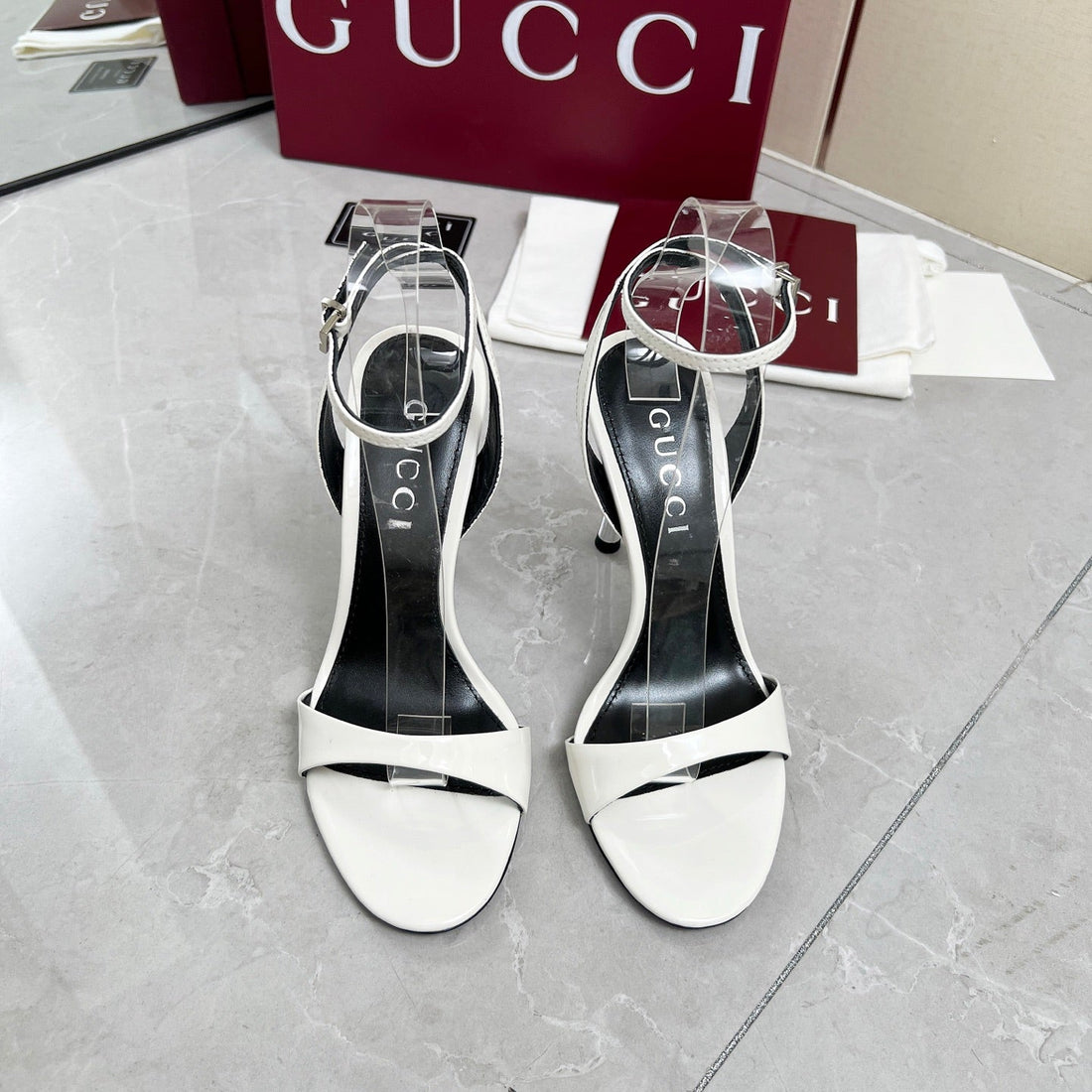 Gc 25 Heeled 95MM Sandals White Patent Leather 293860