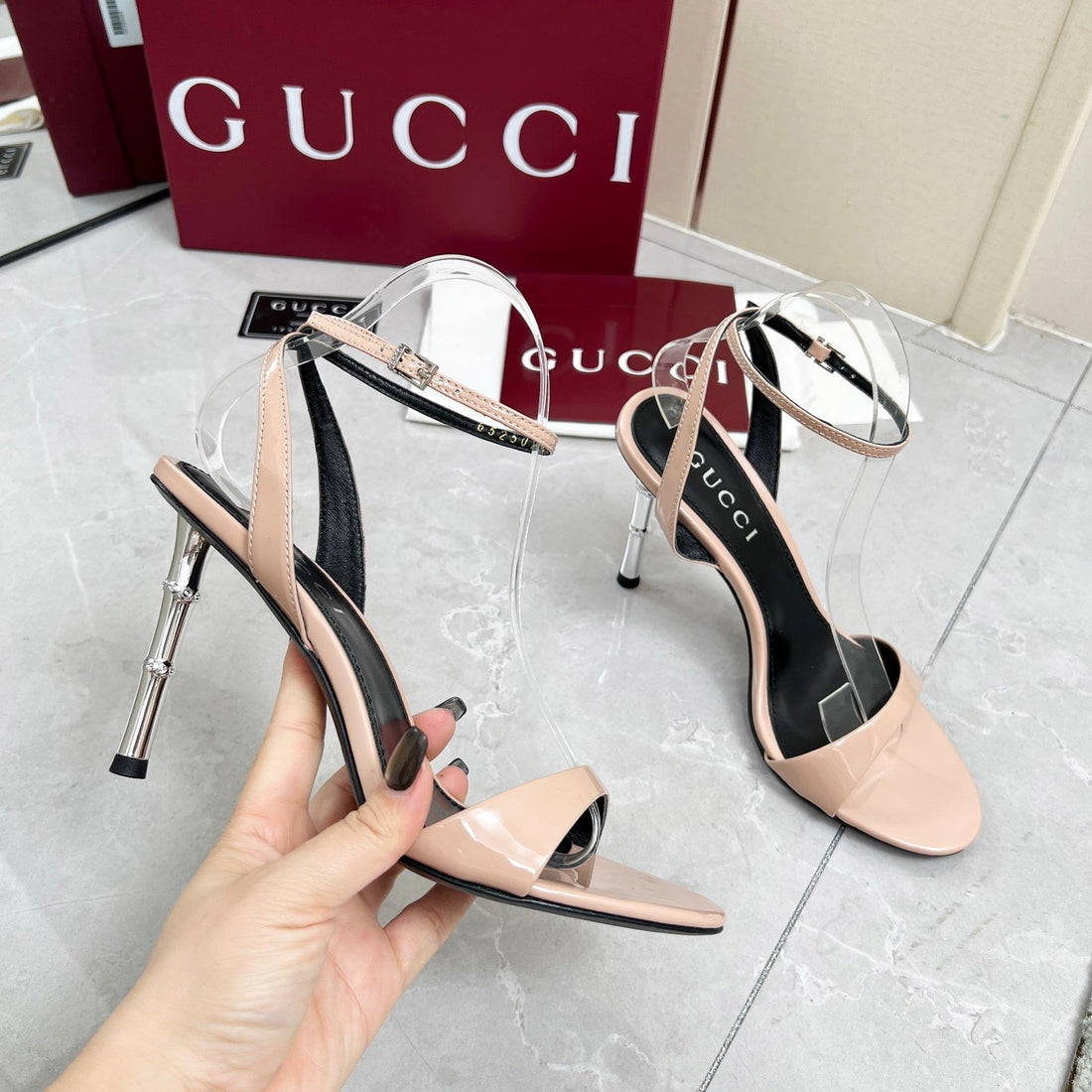 Gc 25 Heeled 95MM Sandals Nude Patent Leather 293861