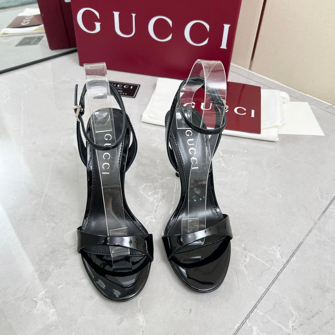 Gc 25 Heeled 95MM Sandals Black Patent Leather 293863