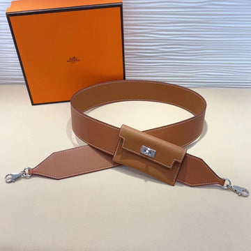 Kelly Pocket 50MM Brown Epsom Silver Hardware Shoulder Strap