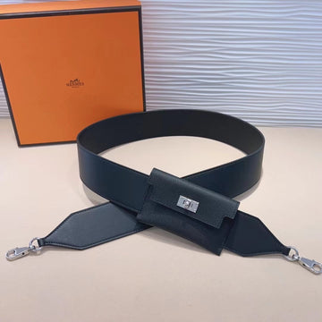 Kelly Pocket 50MM Black Epsom Silver Hardware Shoulder Strap