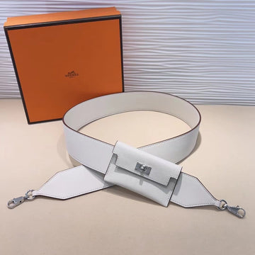Kelly Pocket 50MM White Epsom Silver Hardware Shoulder Strap