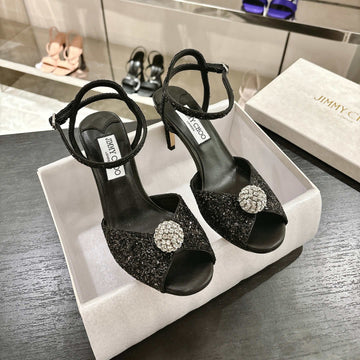 Jimmy Choo Sacora Crystal Sandal 65 Black Cowhide 597659