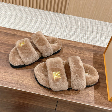 LV Sunset Flat Comfort Mule Milky Brown Wool