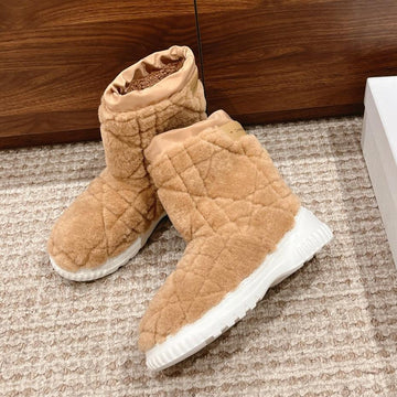 CD Ankle Boots Beige Fleece And Windbreaker Fabric