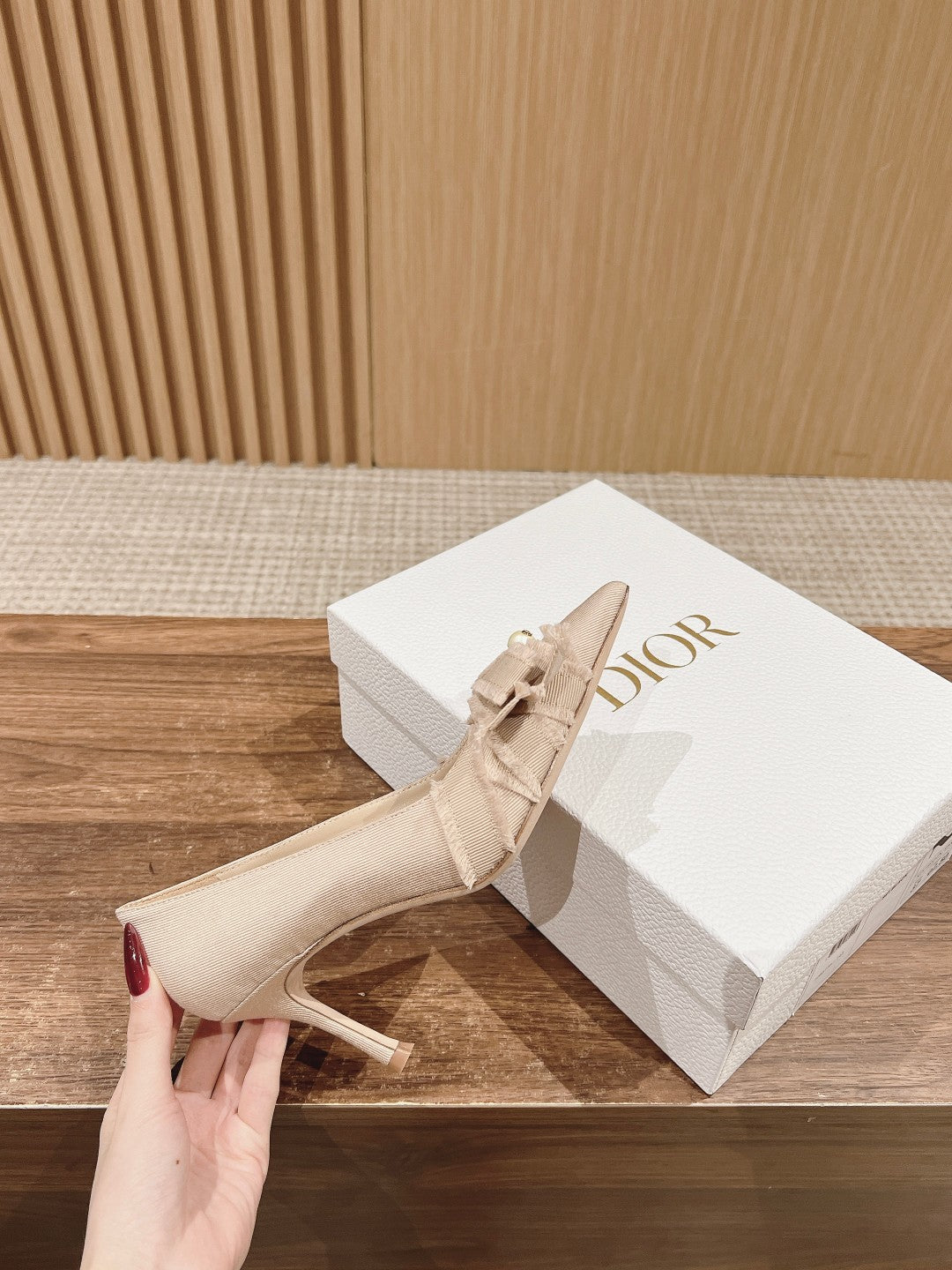 CD Adiorable Pump 80 Beige Grosgrain Lambskin
