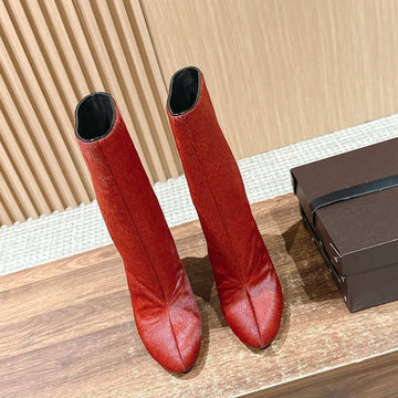 Alaïa High-Heeled Short Boots Red Velvet 386013