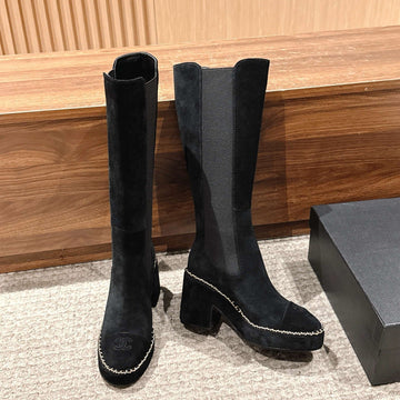 CC 25 Chelsea High Boots With Chain 85MM Black Suede 428213