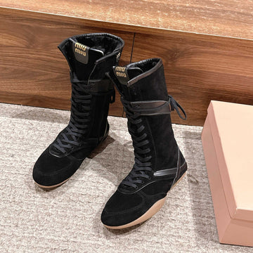 Miu Miu 25 Boot Black Suede Calfskin 553694