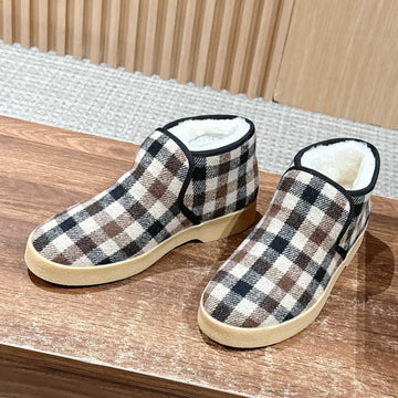 Miu Miu 25 Plaid Slip-On Boot Black Brown Mix White Suede Wool 553702