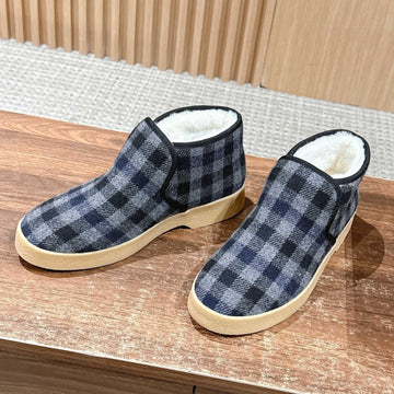 Miu Miu 25 Plaid Slip-On Boot Blue Mix White Suede Wool 553703