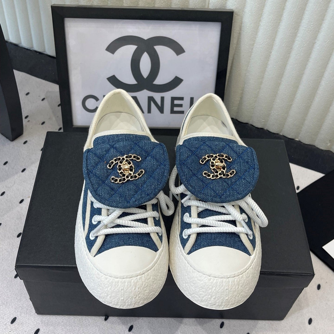 CC 2026S Sneakers Blue White Denim Leather 720090