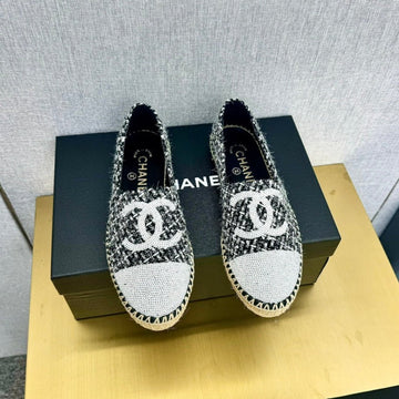 Espadrilles White Black Tweed White Sequin