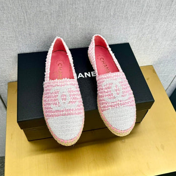 Espadrilles Pink White Tweed Cotton White Sequin
