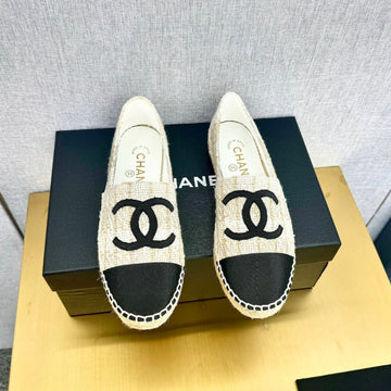 Espadrilles Beige Cream Wool Black Grosgrain